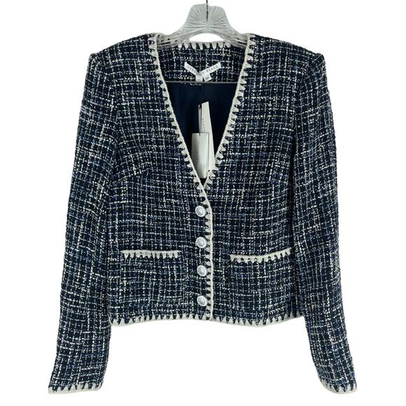 Veronica Beard Bosea Tweed Jacket Embroidered Trim Blue Size 4 - Picture 6 of 12
